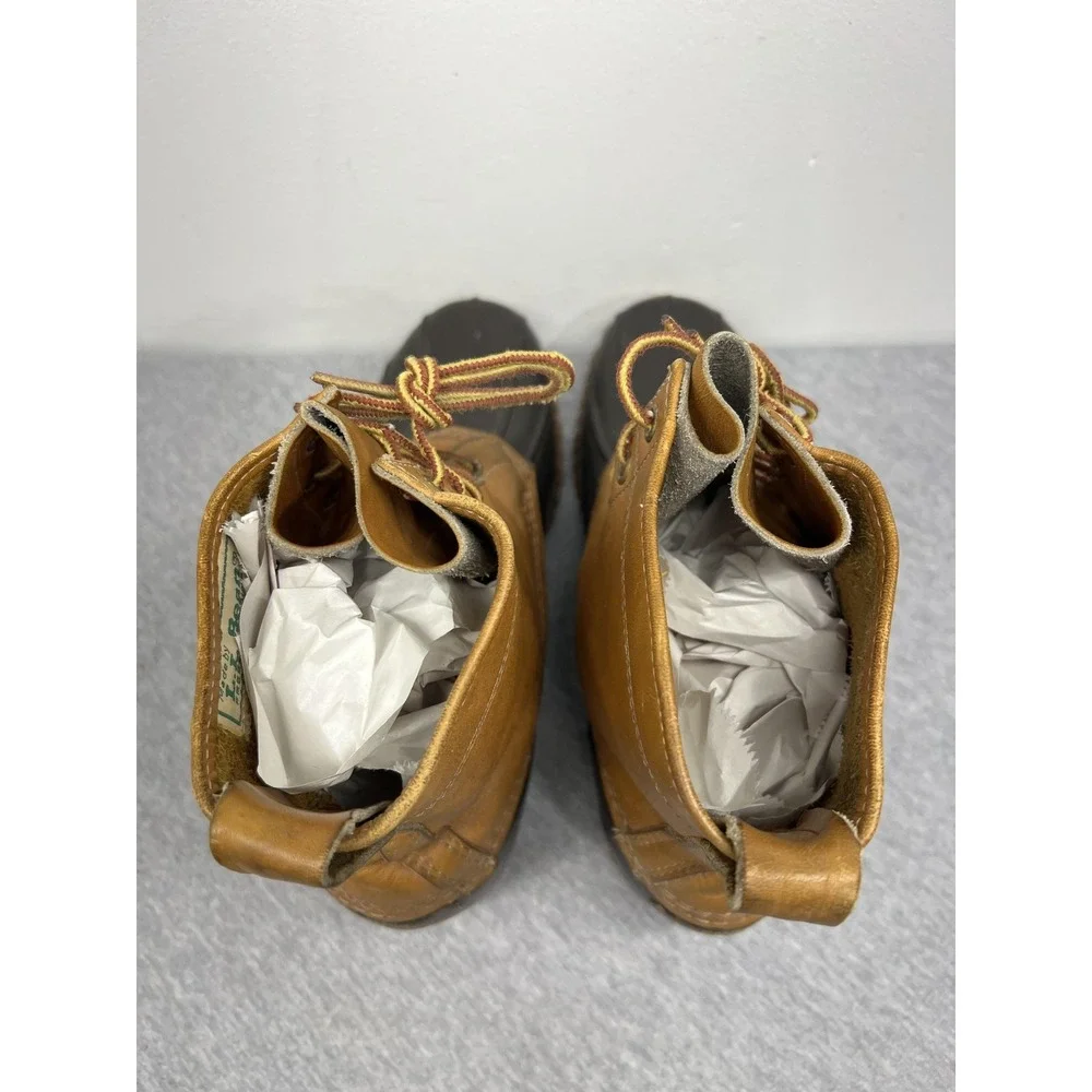 Vintage L.L. Bean Boots Mens Size 8 Brown Leather‎ Rubber Duck Hunting USA 90s